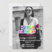 Rainbow Text and Martini Photo Birthday Party Kaart (Voorkant)