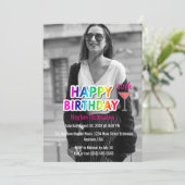 Rainbow Text and Martini Photo Birthday Party Kaart (Staand voorkant)