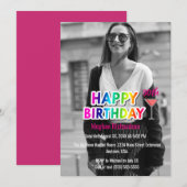 Rainbow Text and Martini Photo Birthday Party Kaart (Voorkant / Achterkant)