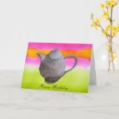 Rainbow Theepot feest Tea Party verjaardag Kaart (Gele Bloem)