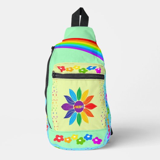 Rainbow Three Toned Bloemen en Sterren Trots Sling Bag (Voorkant)