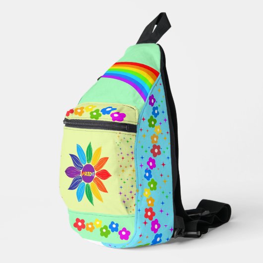 Rainbow Three Toned Bloemen en Sterren Trots Sling Bag (Rechterhoek)