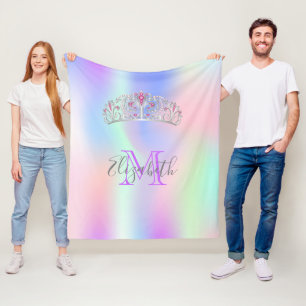 Rainbow tiara crown roze monogram holographic fleece deken