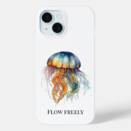 Rainbow Tides Jellyfish: Watercolor Art  iPhone 15 Case