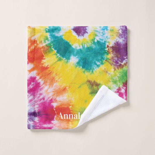 Rainbow Tie Dye Aangepaste naam Housewarming Bad Handdoek (Wasdoekje)