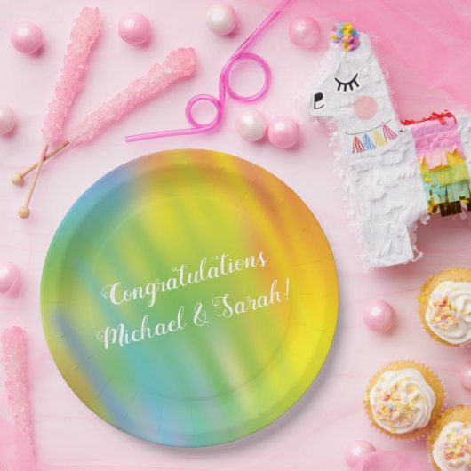 Rainbow Tie Dye Baby shower Papieren Bordje (Feest)
