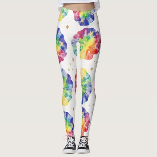 Rainbow Tie Dye Effect Naadloos Patroon Leggings (Voorkant)