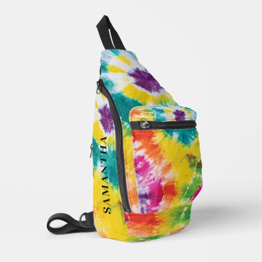 Rainbow Tie Dye Gepersonaliseerd Kleurrijk Sling Bag (Linkerhoek)