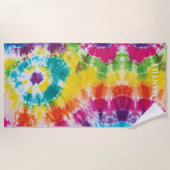 Rainbow Tie Dye Gepersonaliseerd Kleurrijk Strandlaken (Voorkant)