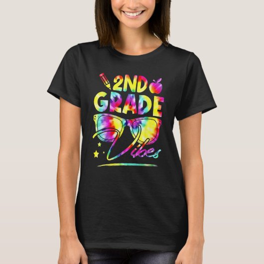 Rainbow Tie Dye Glasses 2nd Grade Vibes Back To Sc T-shirt (Voorkant)
