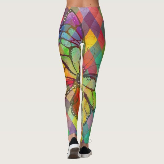 Rainbow Tie Dye Harlequin Herringbone & Butterfly Leggings (Achterkant)