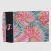 Rainbow Tie Dye Hippie Pattern Initiaal Monogram Golfhanddoek (Horizontaal)