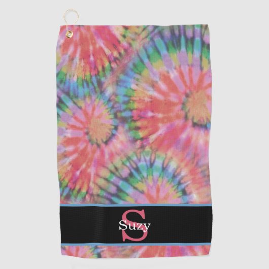Rainbow Tie Dye Hippie Pattern Initiaal Monogram Golfhanddoek (Voorkant)