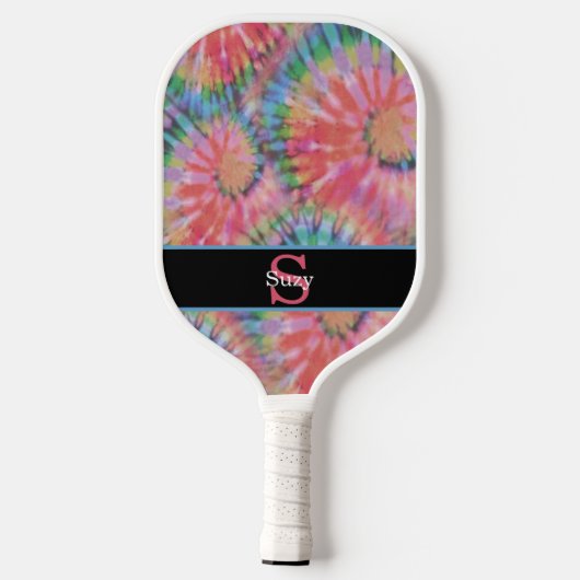 Rainbow Tie Dye Hippie Pattern Initiaal Monogram Pickleball Paddle (Achterkant)