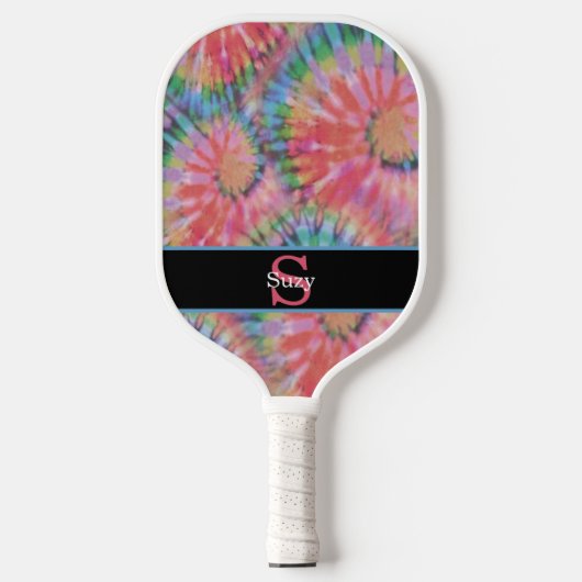Rainbow Tie Dye Hippie Pattern Initiaal Monogram Pickleball Paddle (Voorkant)