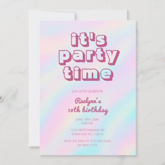 Rainbow Tie Dye Hologram Pastel Party Invitation Kaart (Voorkant)