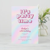 Rainbow Tie Dye Hologram Pastel Party Invitation Kaart (Staand voorkant)
