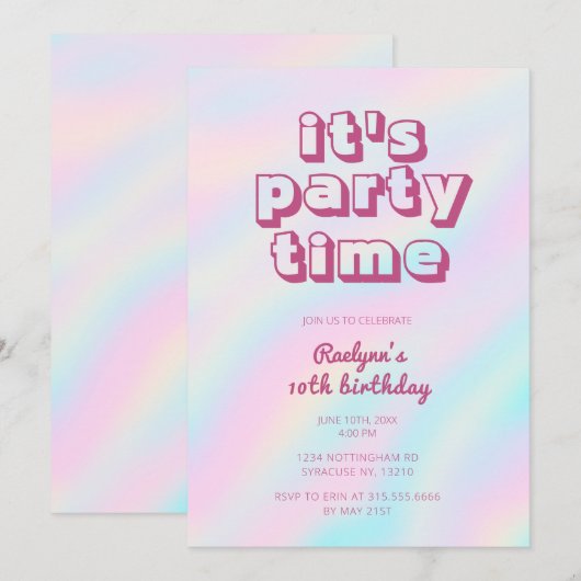 Rainbow Tie Dye Hologram Pastel Party Invitation Kaart (Voorkant / Achterkant)