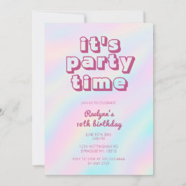 Rainbow Tie Dye Hologram Pastel Party Invitation Kaart