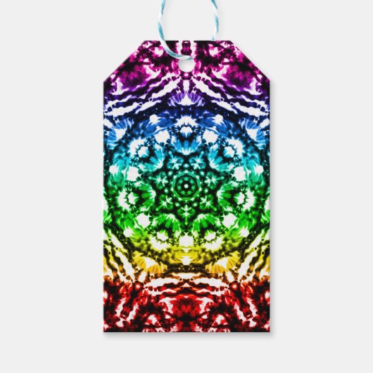 Rainbow Tie Dye Mandala Star Birthday Party Cadeaulabel (Voorkant)