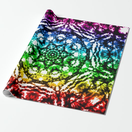 Rainbow Tie Dye Mandala Star Birthday Party Cadeaupapier (Uitgerold)
