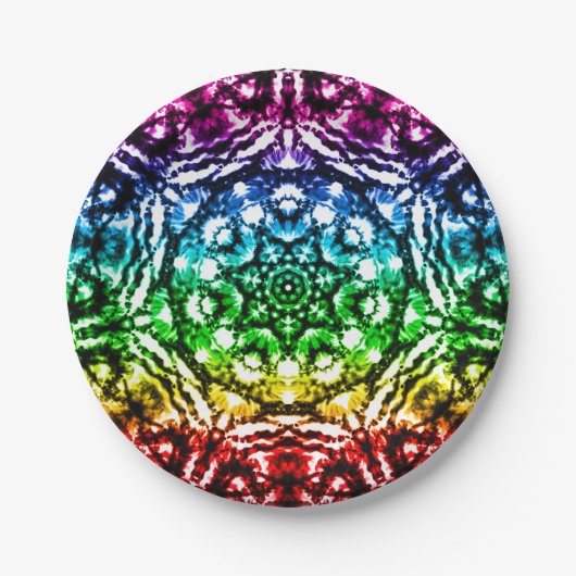 Rainbow Tie Dye Mandala Star Birthday Party Papieren Bordje (Voorkant)