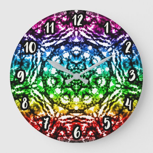 Rainbow Tie Dye Mandala Star Grote Klok (Voorkant)