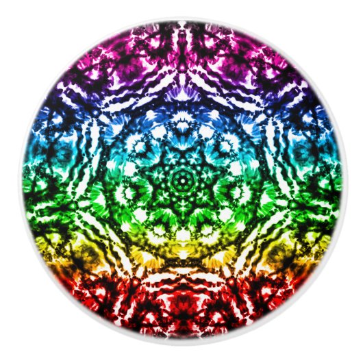 Rainbow Tie Dye Mandala Star Keramische Knop (Voorkant)
