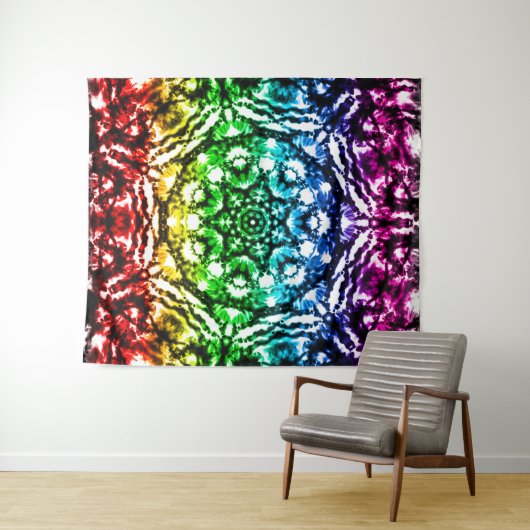 Rainbow Tie Dye Mandala Star Retro Wandkleed (In Situ (horizontaal))