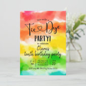 Rainbow Tie Dye Party Birthday Invitation Kaart (Staand voorkant)