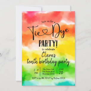 Rainbow Tie Dye Party Birthday Invitation Kaart