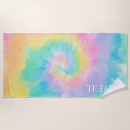 Rainbow Tie Dye Pattern Gepersonaliseerd Strandlaken (Voorkant)