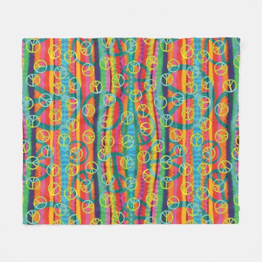 Rainbow Tie Dye Peace Signaleringen Stripes Fleece Deken (Voorkant (Horizontaal))