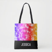 Rainbow Tie Dye Psychedelic Custom Name Tote Bag (Voorkant)