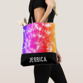 Rainbow Tie Dye Psychedelic Custom Name Tote Bag (Dichtbij)