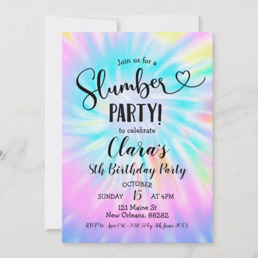 Rainbow Tie Dye Slumber Party Birthday Invitation Kaart (Voorkant)