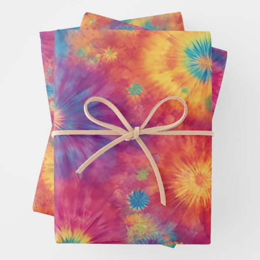 Rainbow Tie Dye Wrapping Paper Flat Sheet Set van (In situ)