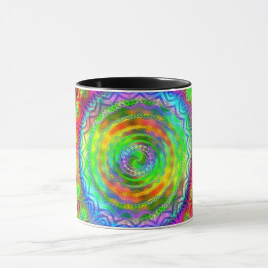 Rainbow Tiedye Fractal Mandala Koffiemok (Midden)