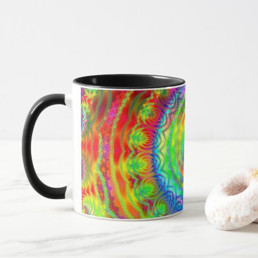 Rainbow Tiedye Fractal Mandala Koffiemok (Met donut)