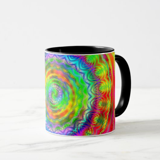 Rainbow Tiedye Fractal Mandala Koffiemok (Voorkant rechts)