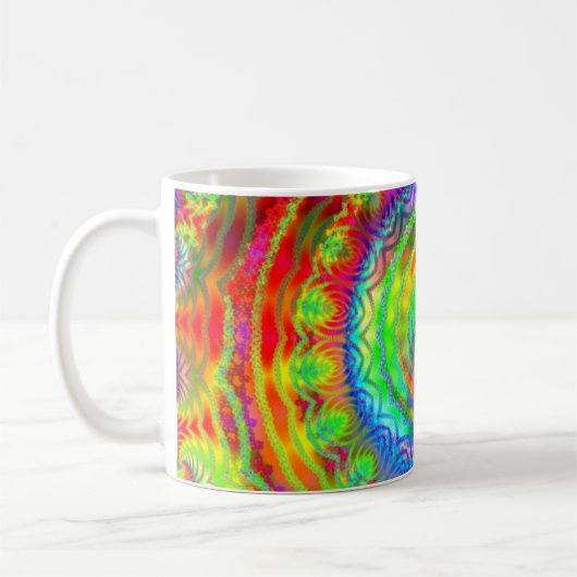 Rainbow Tiedye Fractal Mandala Koffiemok (Links)