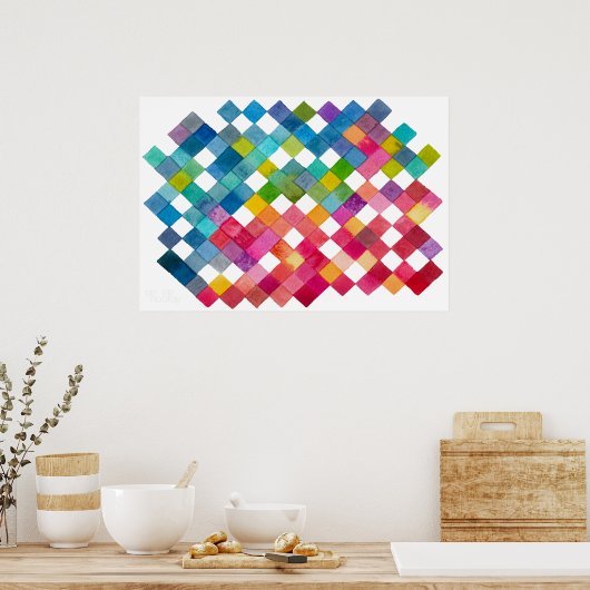 Rainbow Tile Patches Watercolor Art Print (Keuken)
