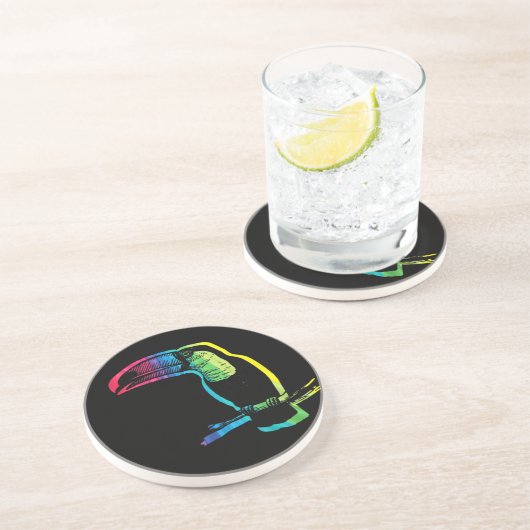 Rainbow Toucan op Black Zandsteen Onderzetter (Zijkant)