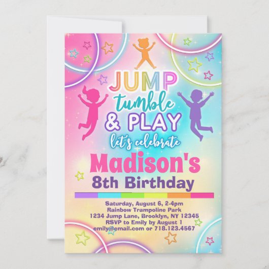 Rainbow Trampoline Park Girls Jump Birthday Kaart (Voorkant)