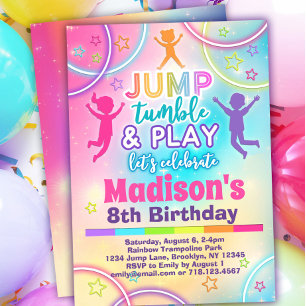 Rainbow Trampoline Park Girls Jump Birthday Kaart