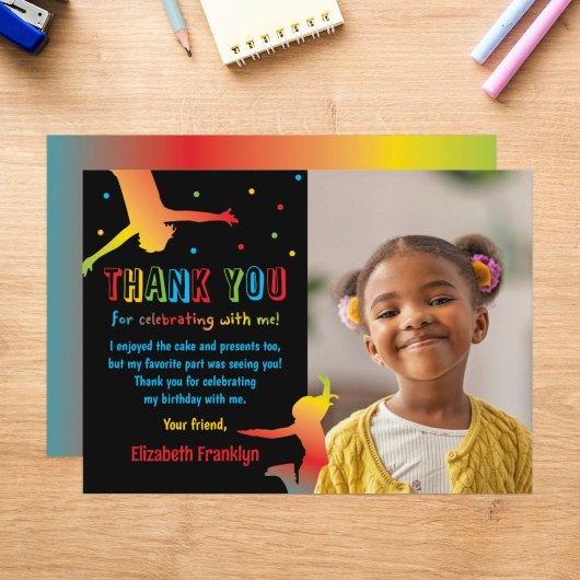 Rainbow Trampoline Park Kinderverjaardag Bedankkaart