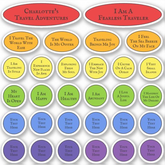 Rainbow Travel Affirmations Sjabloon van 30 Sticker (Voorkant)