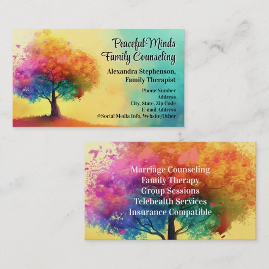Rainbow Tree Counseling Therapie Psychotherapie Visitekaartje (Voorkant / Achterkant)