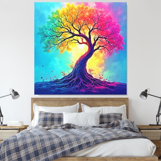 Rainbow Tree: Roots of Infinite Hope Art Canvas Afdruk (Insitu (Slaapkamer))
