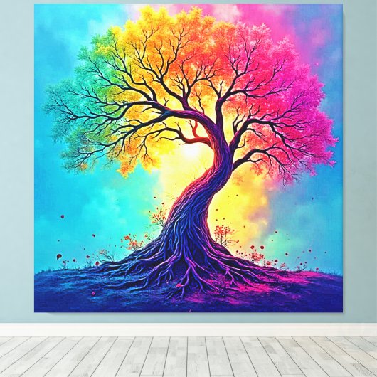  Rainbow Tree: Roots of Infinite Hope Art Canvas Afdruk (Insitu (Houten vloer))